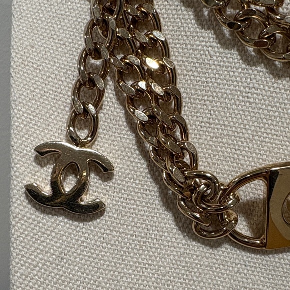 CHANEL Gold Necklace with Pink Rhinestone COCO Tag - Picture 5 of 14